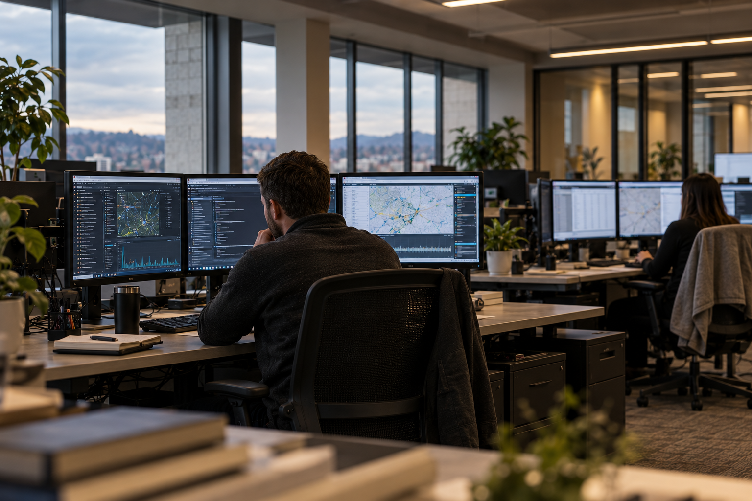 Conceptual editorial image of a technical operations workspace